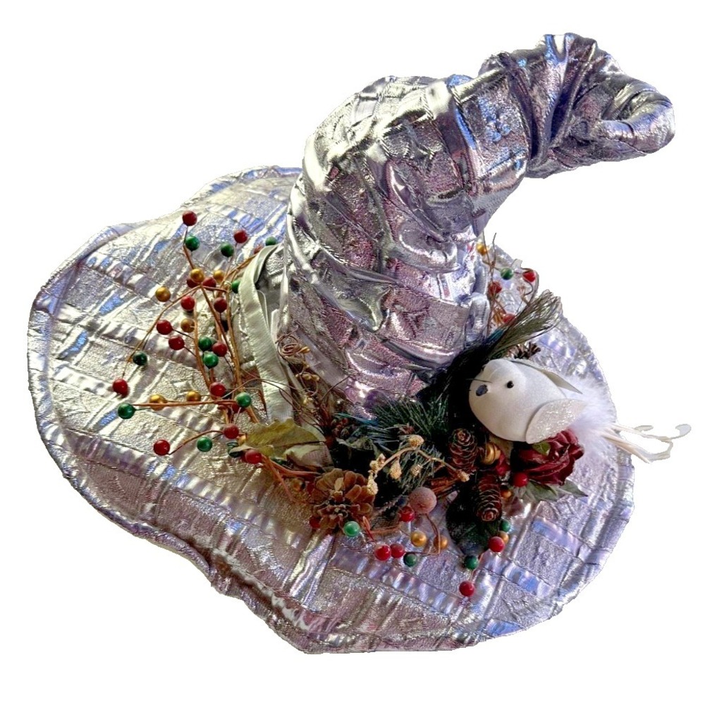 Handcrafted Witch Hat Winter Solstice Silver Bird Berries Gothic Festival Cospla